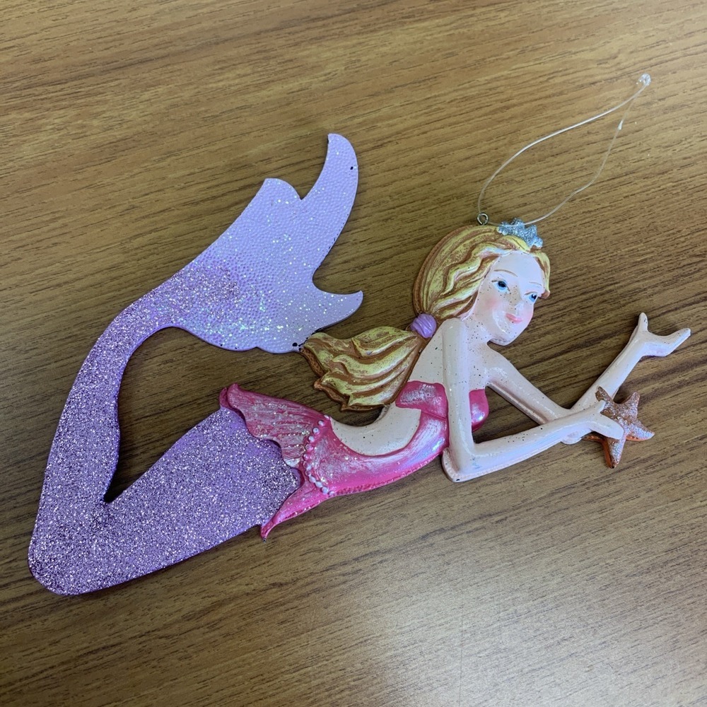 Mermaid Ornament Pink Glitter and Sparkle 8"x5"